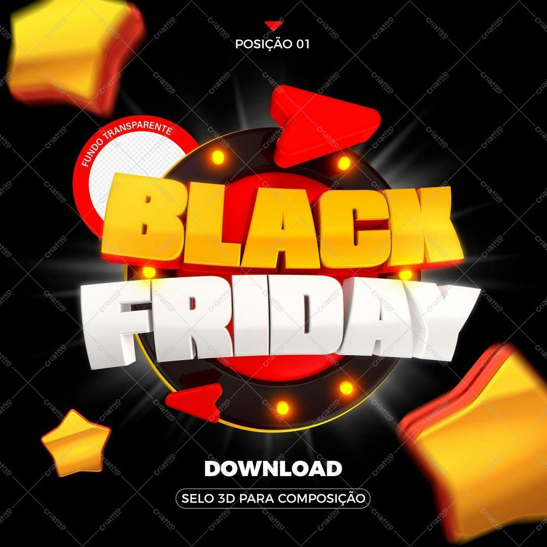 Selo 3D Black Friday vermelho e dourado