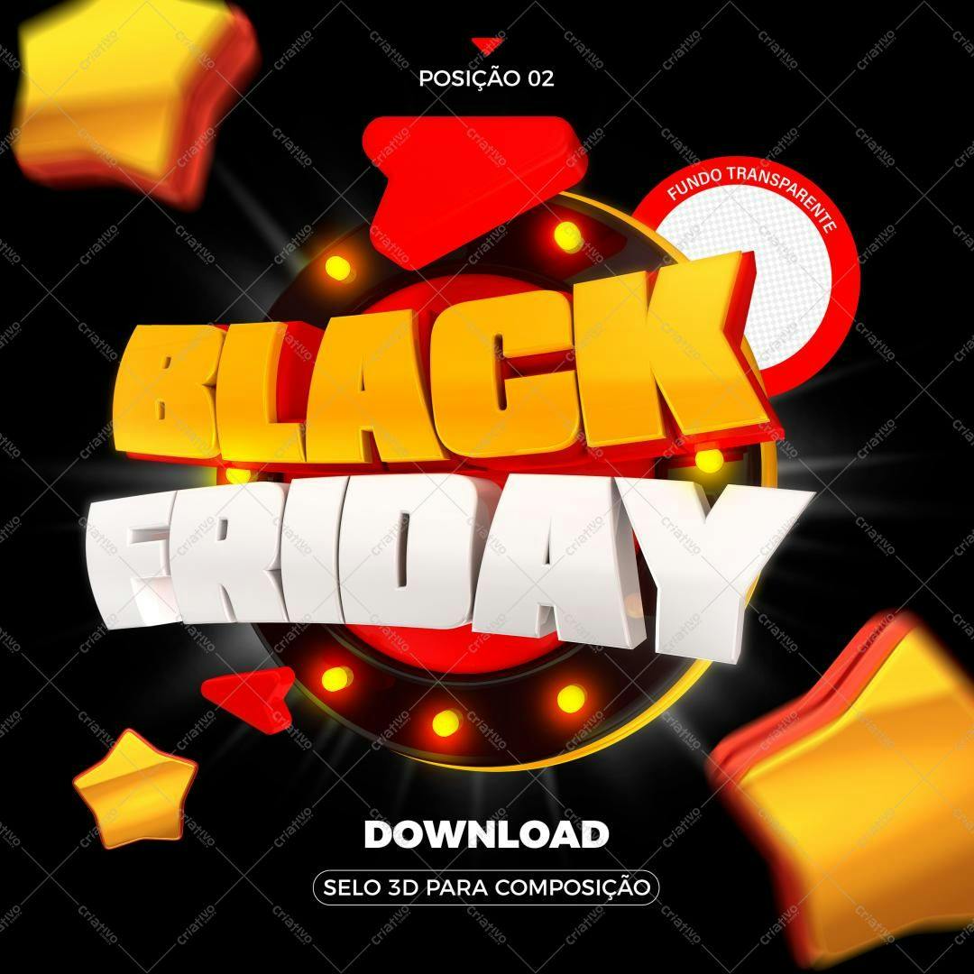 Selo 3D Black Friday Vermelho e Amarelo 3D