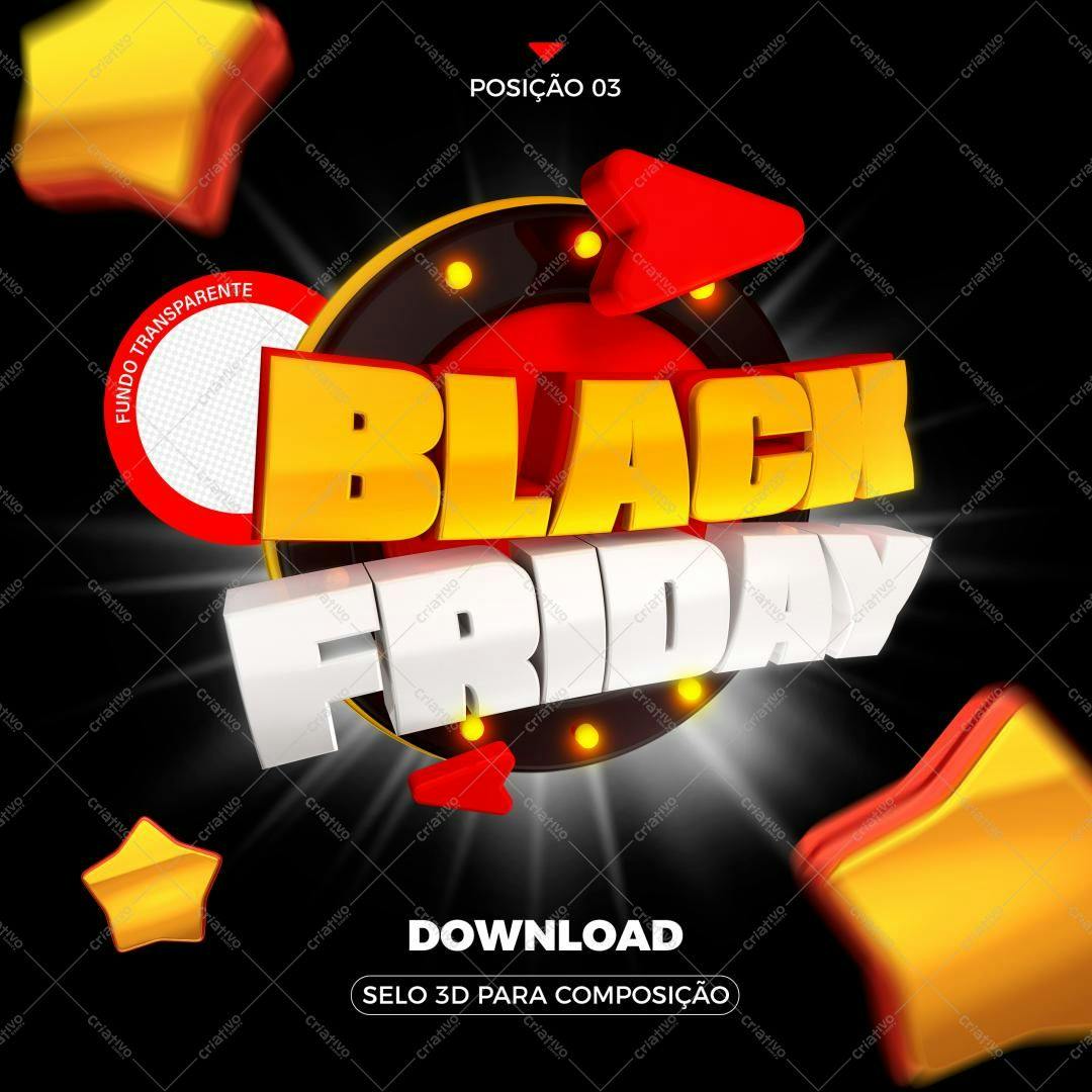 Selo 3D Black Friday 3D vermelho, branco e dourado