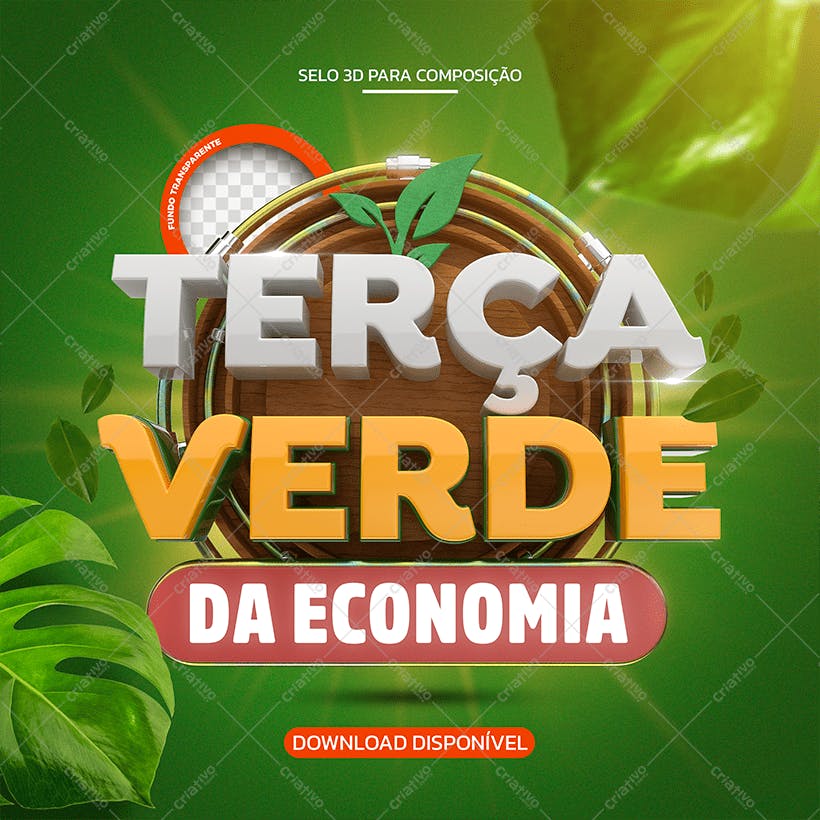 Selo 3D ecológico madeira e verde