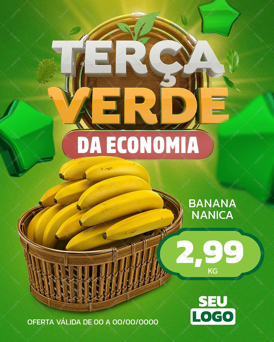 Flyer para Oferta de Banana Nanica Terça Verde PSD Editável
