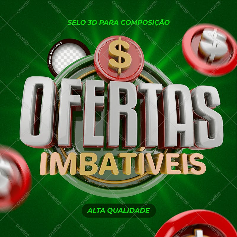 Selo 3D promocional metálico dourado e vermelho