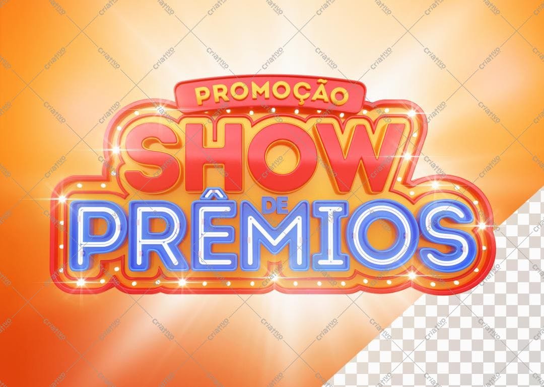 Selo 3D promocional Show de Prêmios vermelho e azul