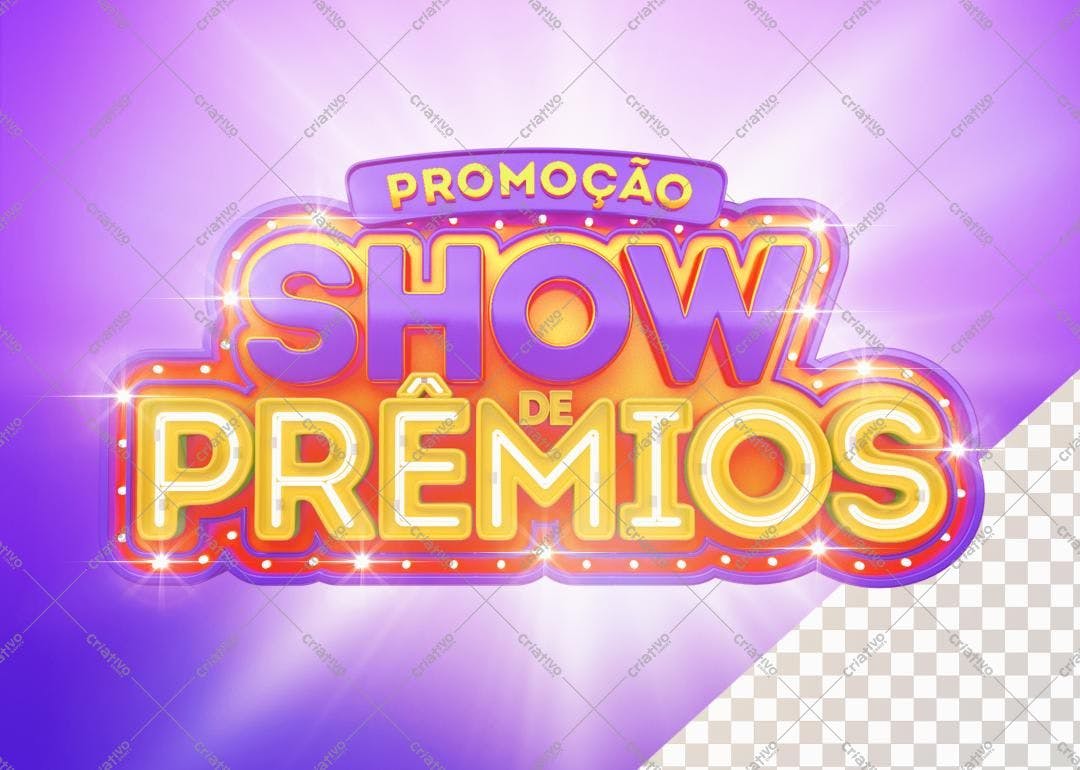Selo 3D promocional show de prêmios amarelo e roxo
