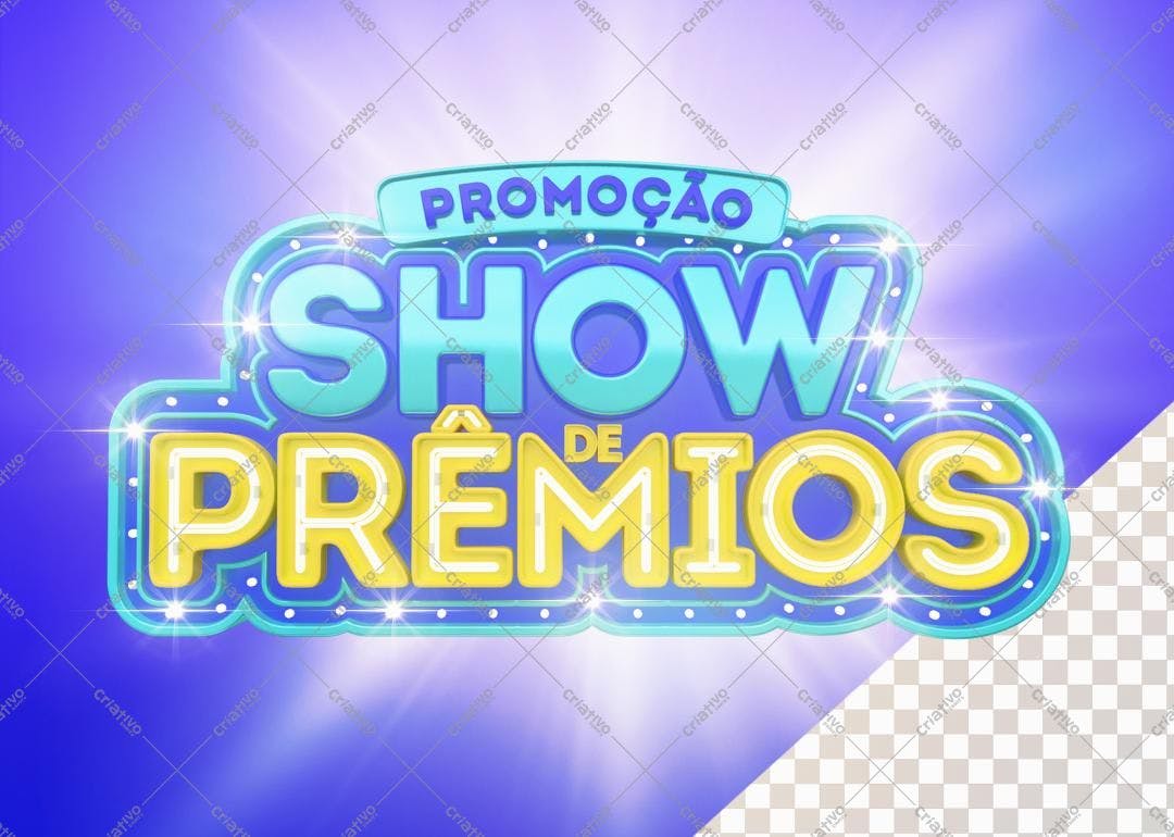 Selo 3D promocional Show de Prêmios azul e amarelo