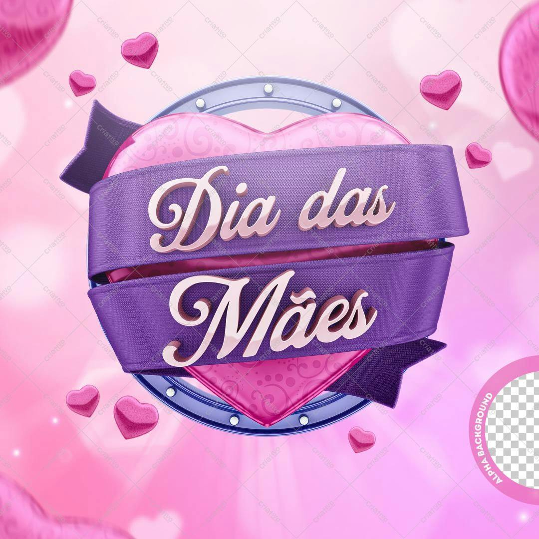 Selo 3D Dia das Mães Rosa e Roxo