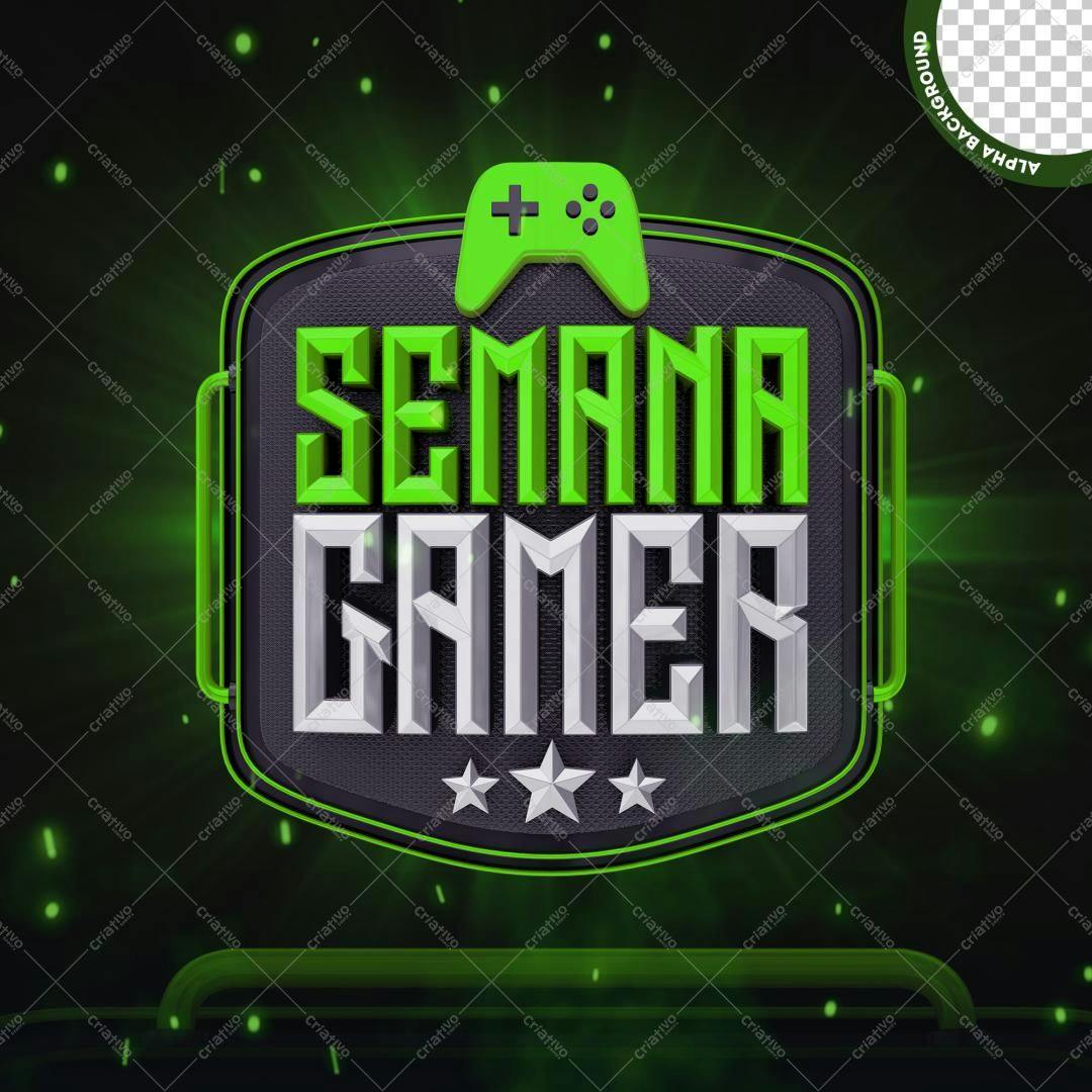 Selo 3D Gamer Verde e Prata Metalizado