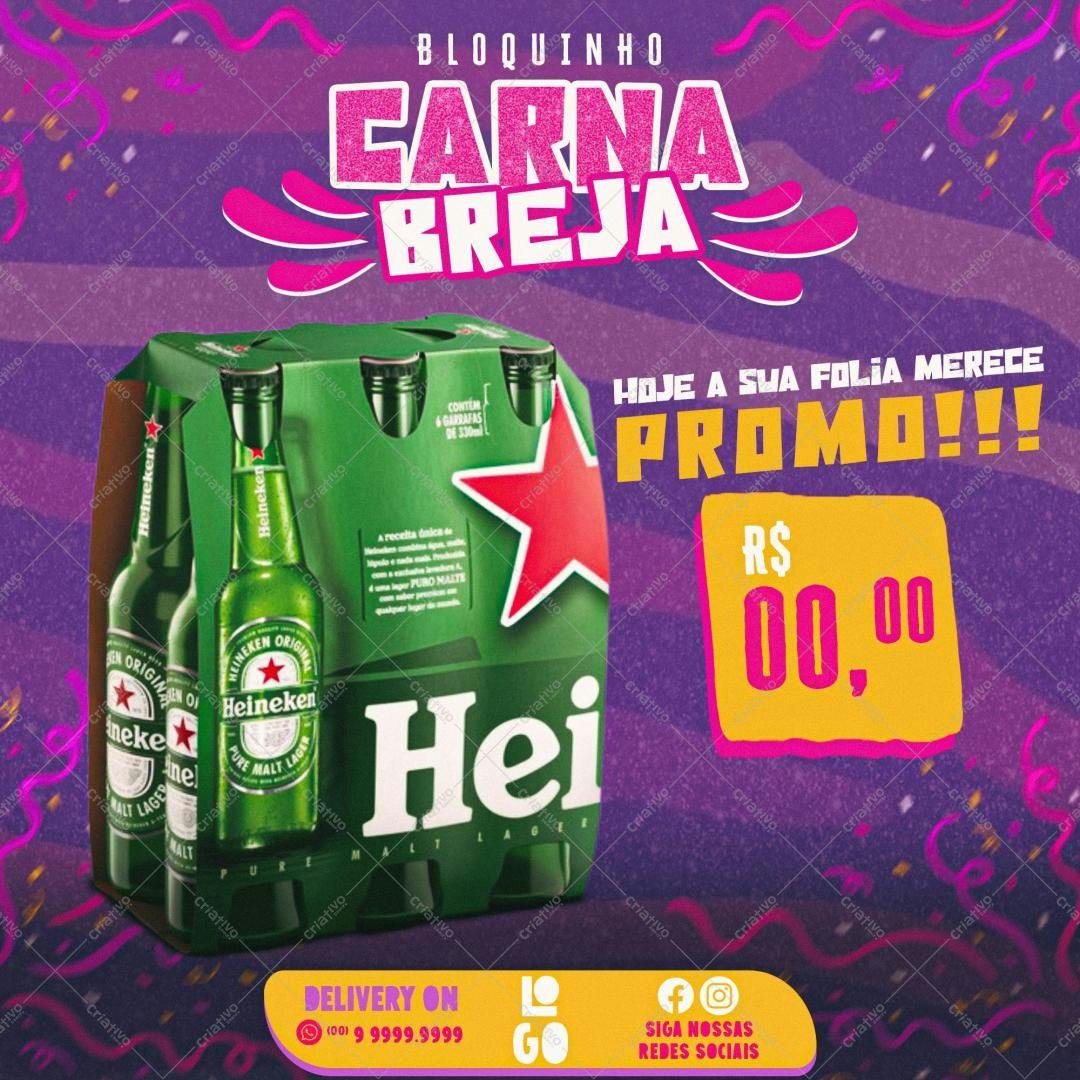 Flyer para Promoção de Carnaval com Cerveja Heineken PSD Editável