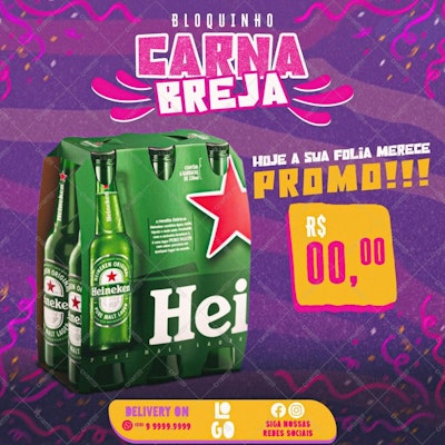 Flyer para Promoção de Carnaval com Cerveja Heineken PSD Editável