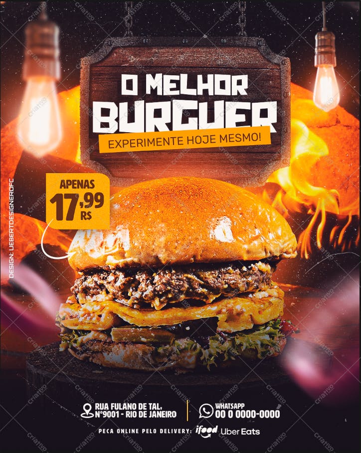 Flyer para Lançamento de Hambúrguer Gourmet PSD Editável