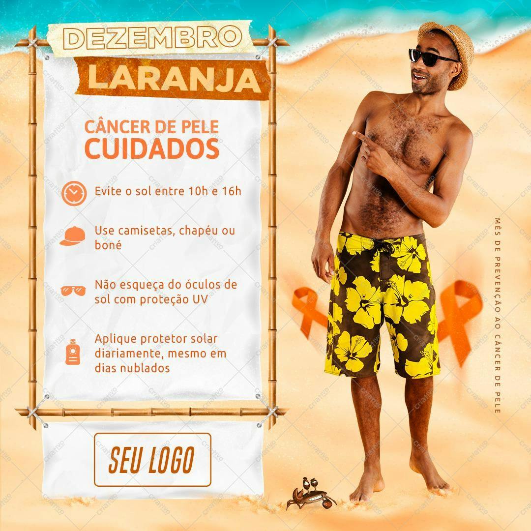 Cartaz Dezembro Laranja para Prevenção ao Câncer de Pele PSD Editável