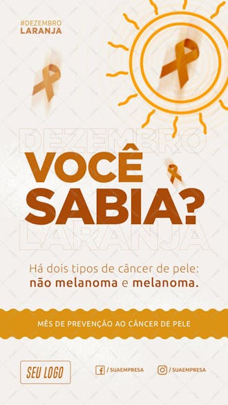 Dezembro laranja mês de prevenção ao câncer de pele story