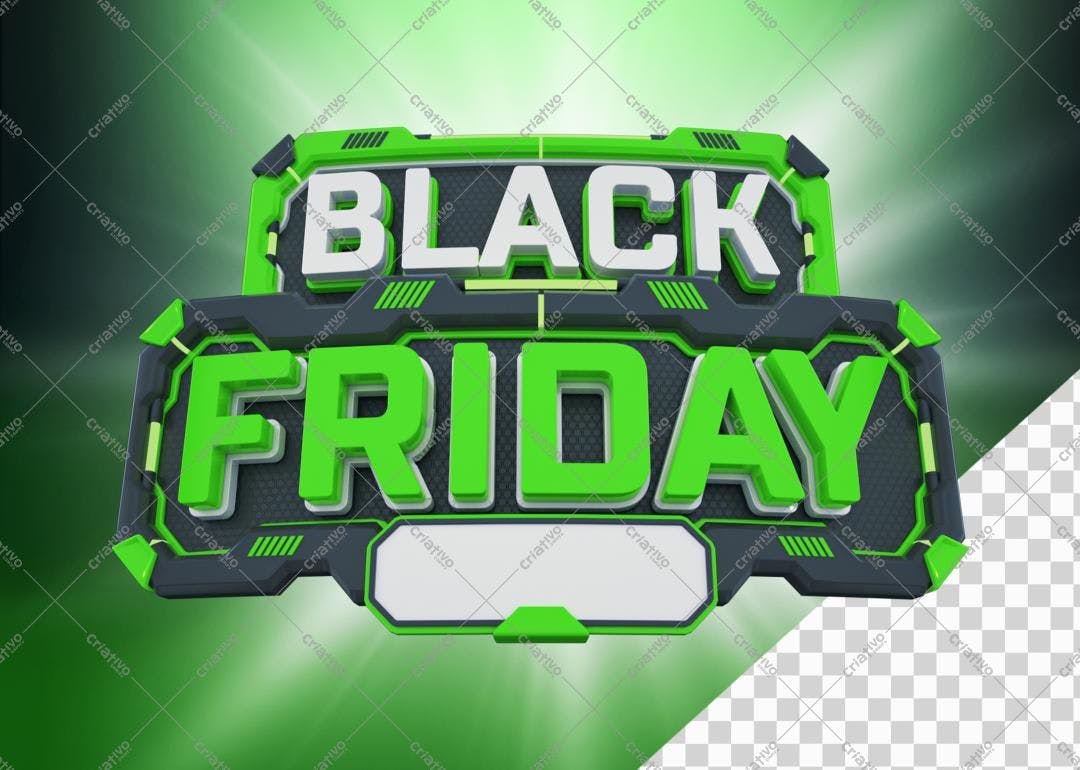 Selo 3D promocional Black Friday verde e cinza