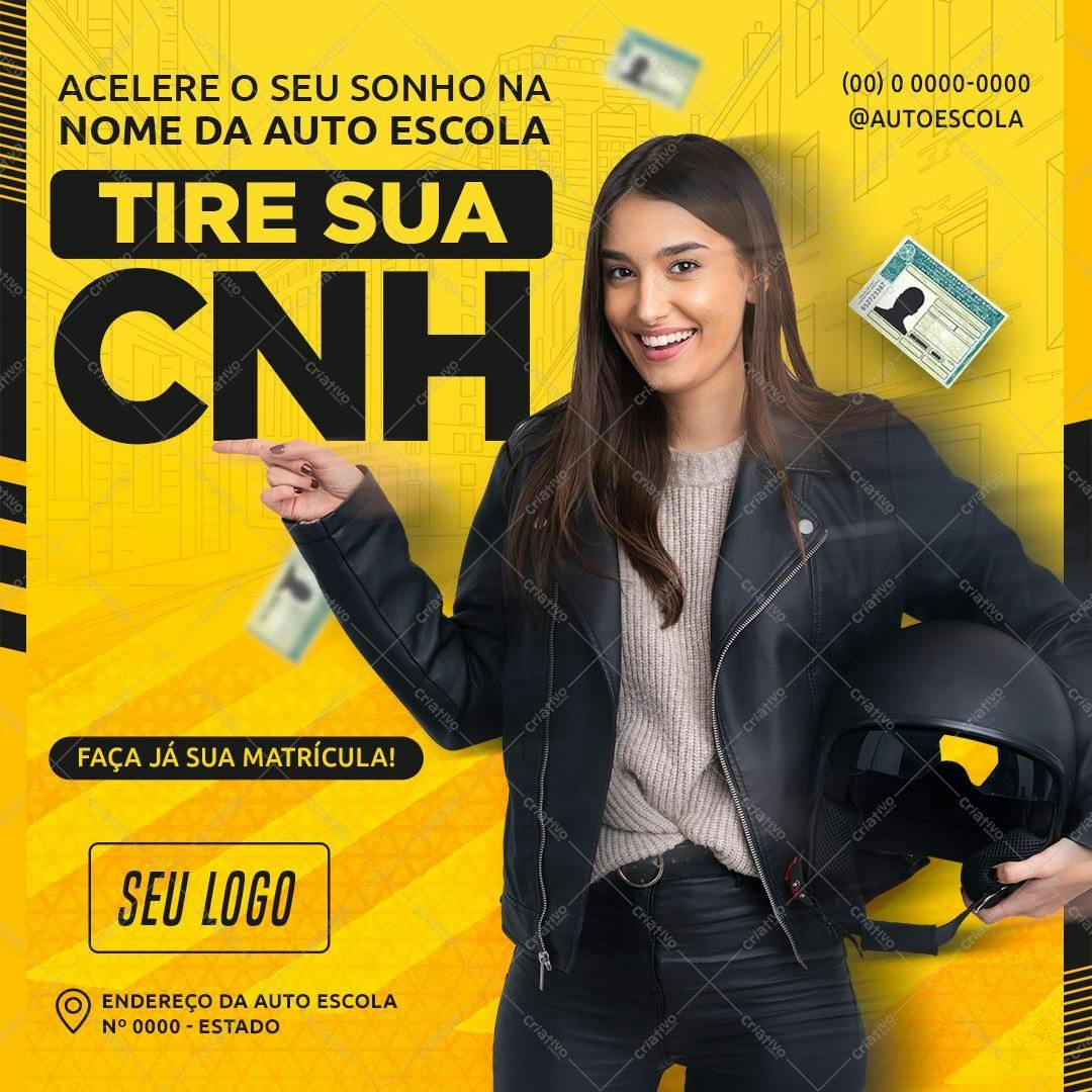 Post para Redes Sociais Auto Escola CNH PSD Editável