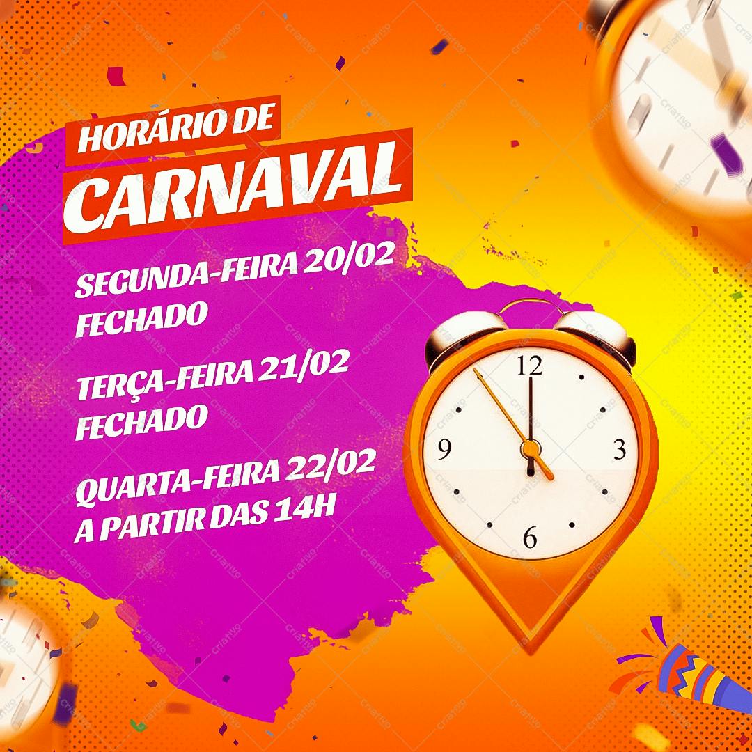 Post para Redes Sociais Horário Carnaval PSD Editável