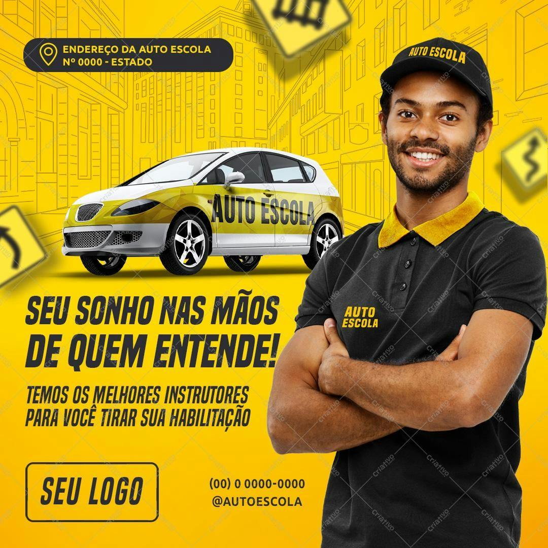 Post para Redes Sociais Auto Escola PSD Editável