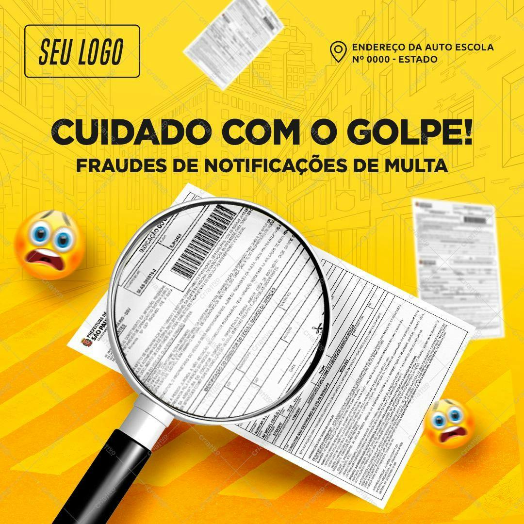 Post para Redes Sociais sobre Fraudes de Multas PSD Editável
