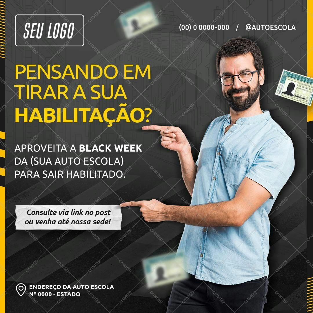 Post para Redes Sociais Black Week Autoescola PSD Editável