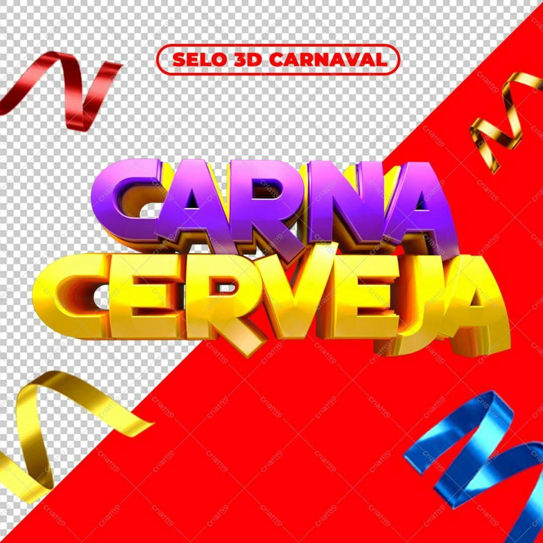 Selo 3D Carnaval dourado e roxo 3D