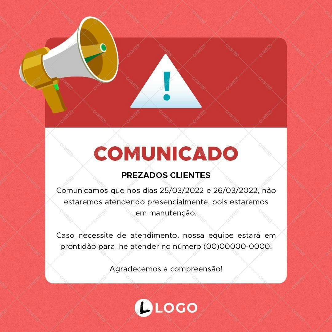 Comunicado de Manutenção PSD Editável