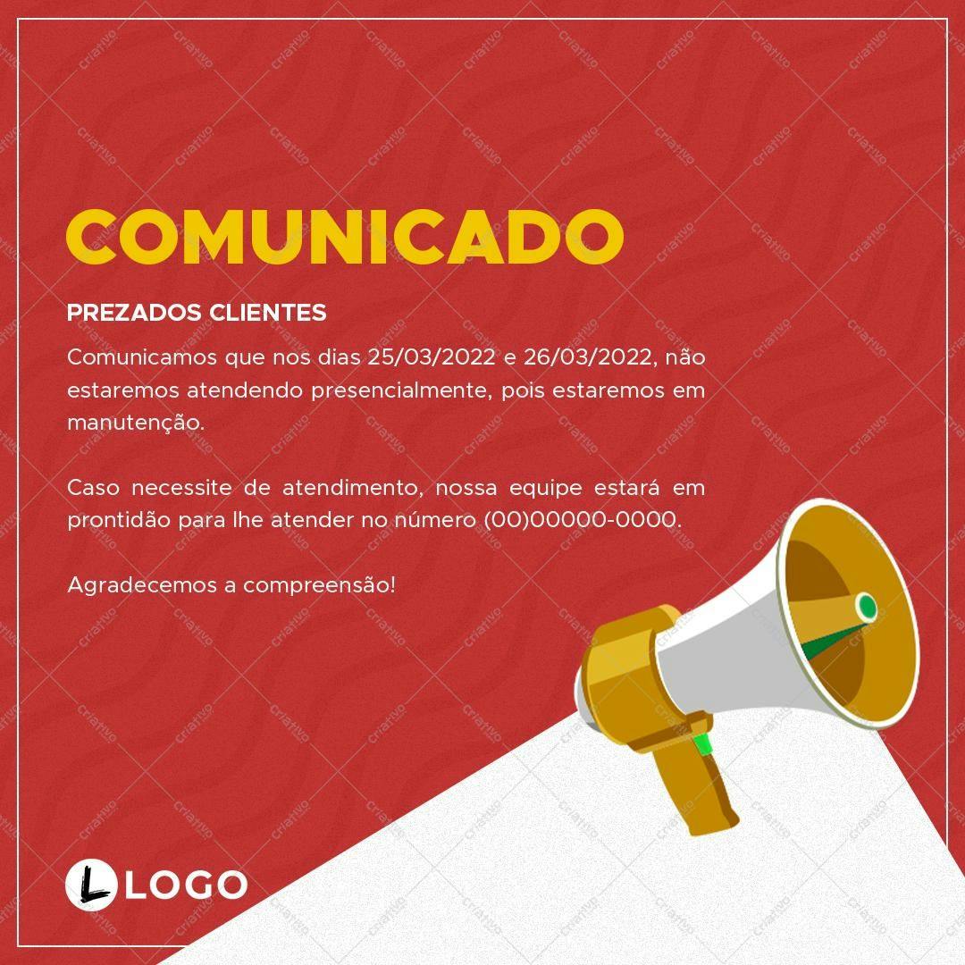 Comunicado de Manutenção PSD Editável