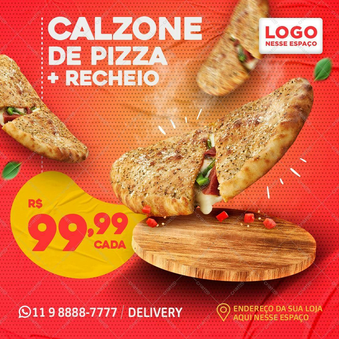 Post para Redes Sociais Calzone de Pizza PSD Editável