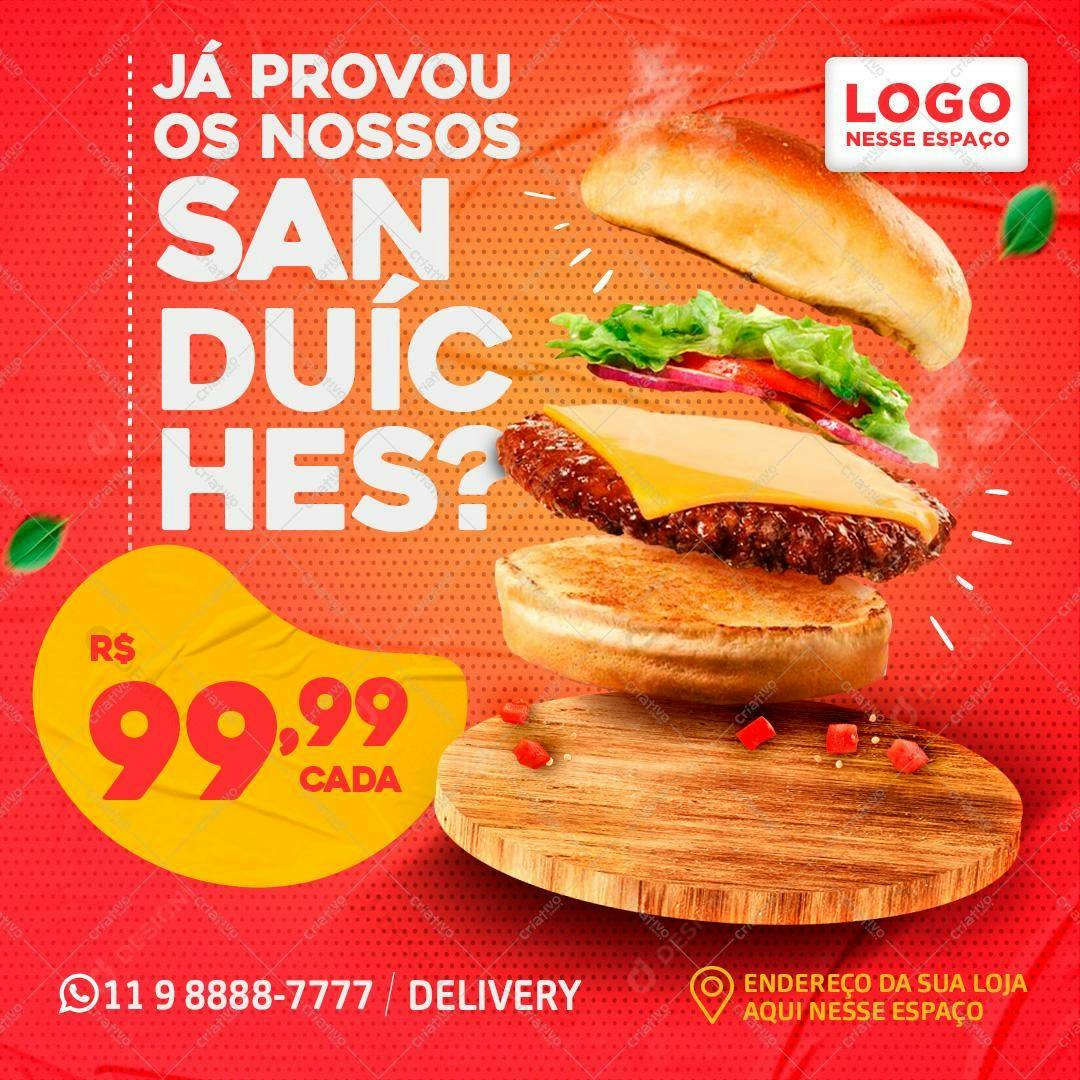 Template de Flyer para Lanchonete com Sanduíche PSD Editável