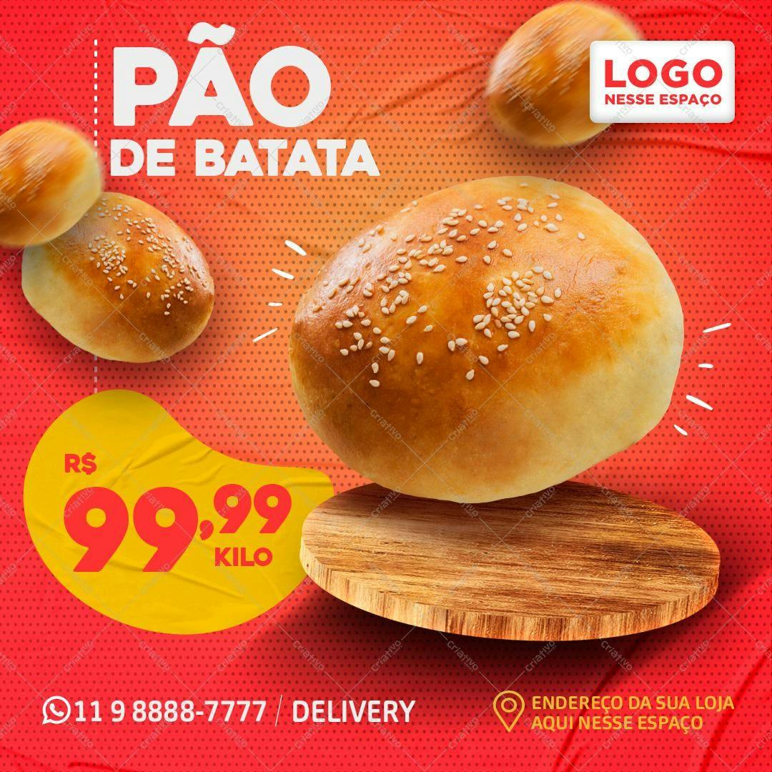 Post para Redes Sociais Pão de Batata PSD Editável