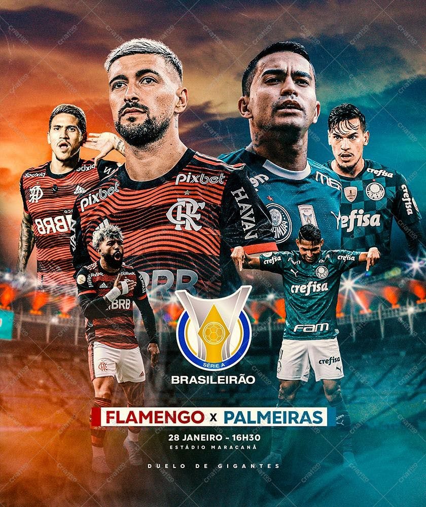Poster Flamengo x Palmeiras Brasileirão PSD Editável