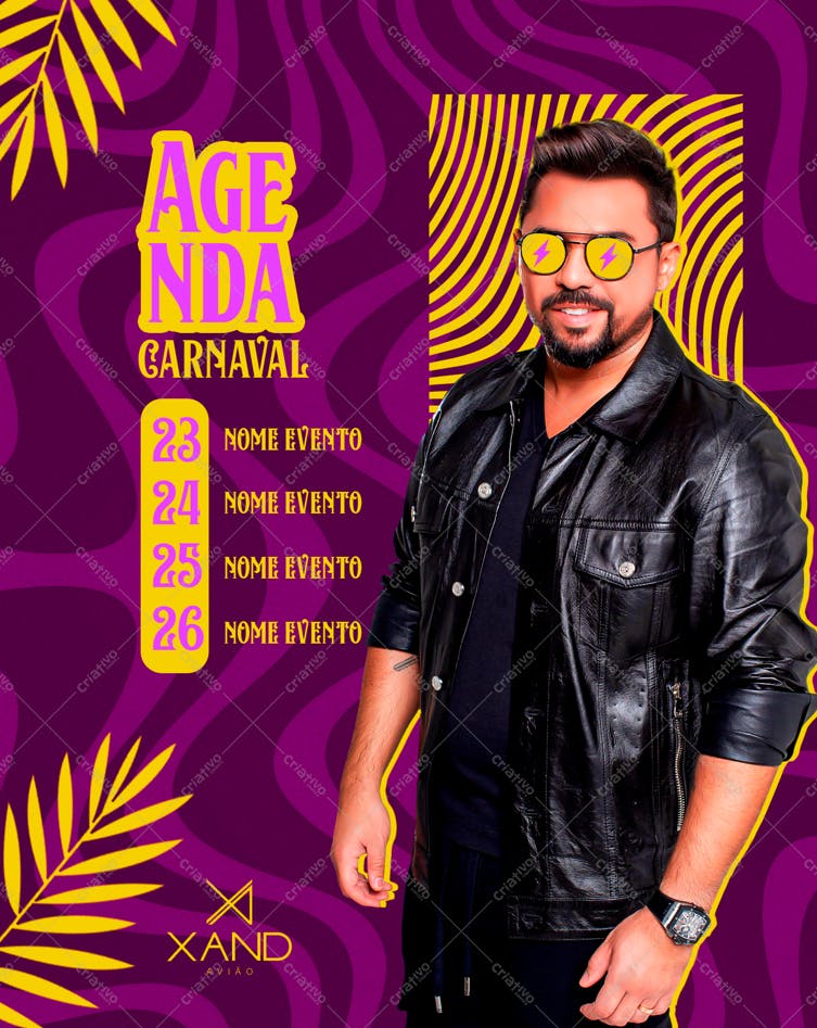 Flyer para Agenda de Carnaval com Xand Avião PSD Editável