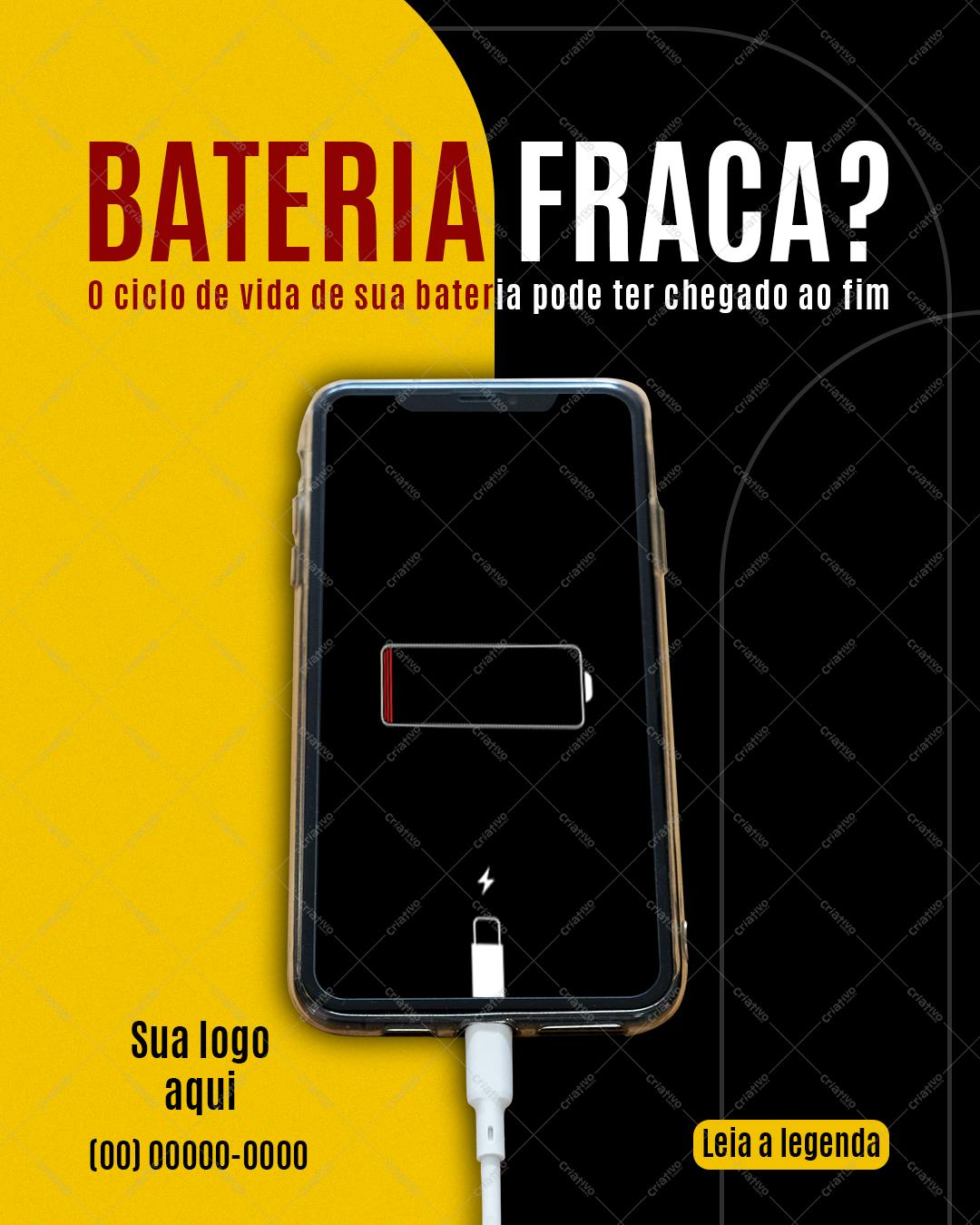Post para Redes Sociais Sobre Bateria Fraca PSD Editável
