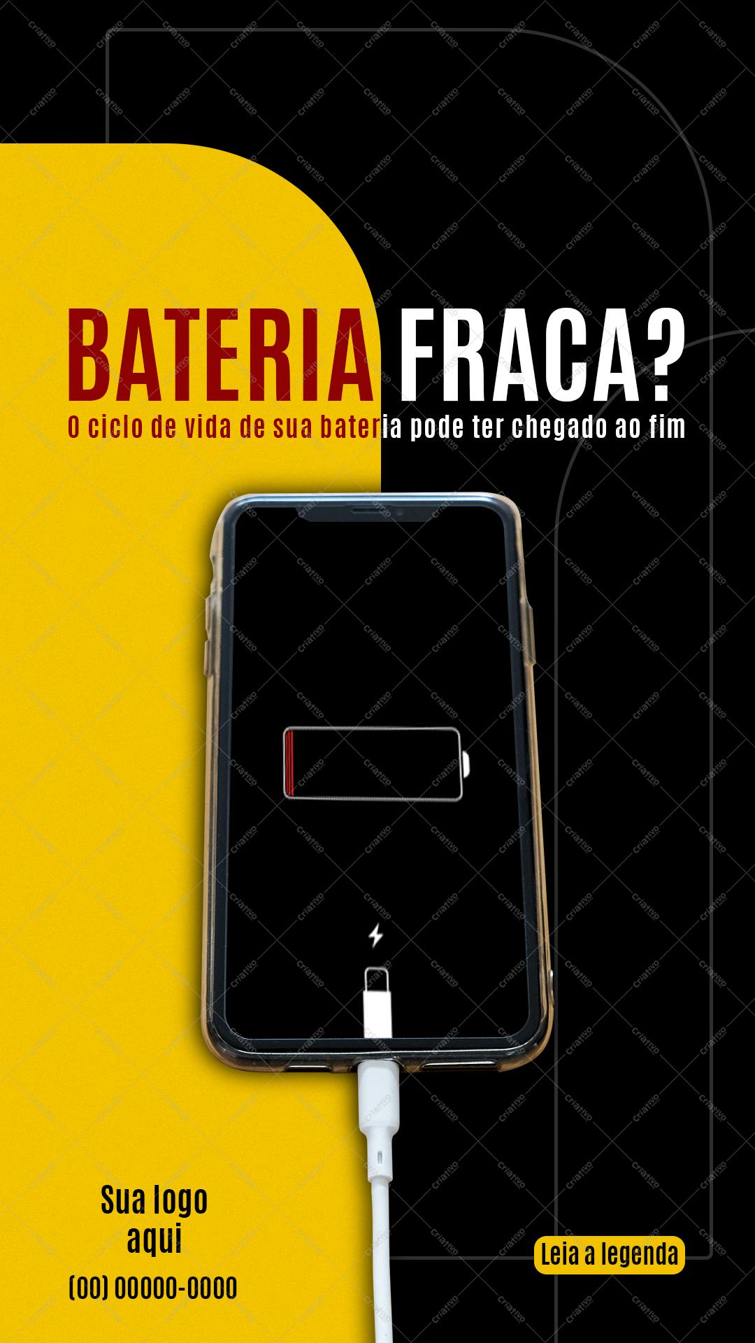 Post para Redes Sociais sobre Bateria Fraca PSD Editável