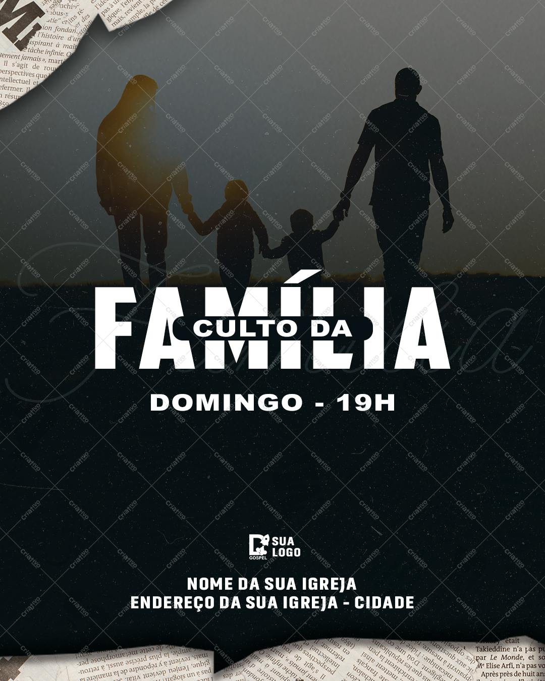 Flyer para Culto da Família PSD Editável