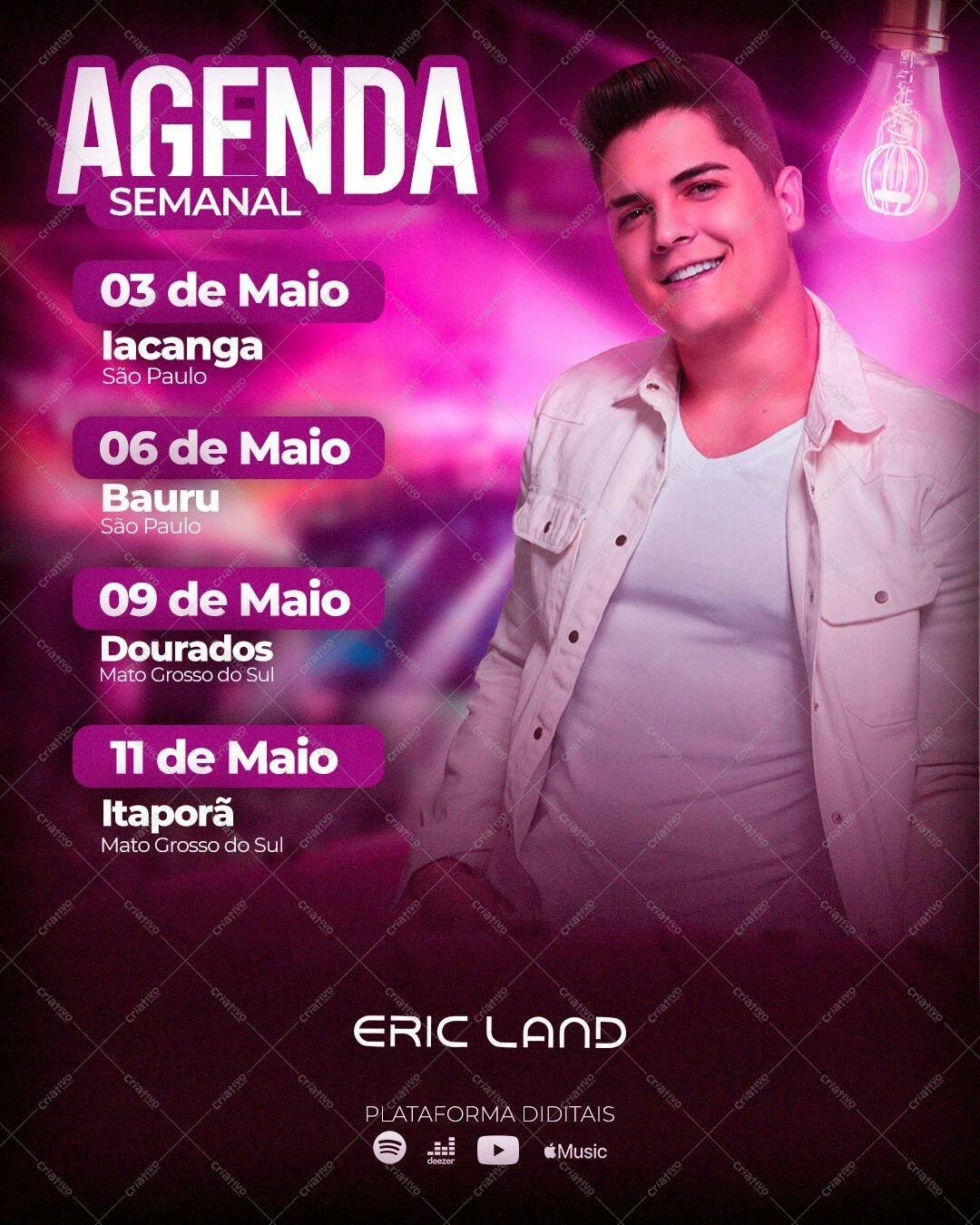 Flyer para Shows Eric Land - Agenda Semanal PSD Editável