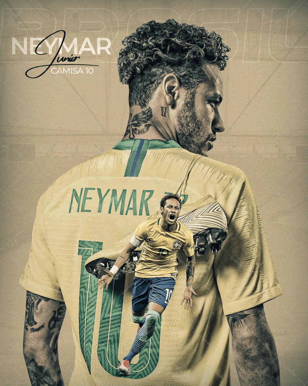 Camiseta Neymar Jr. para Fãs de Futebol PSD Editável
