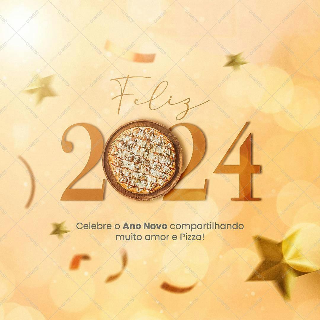 Post para Redes Sociais Ano Novo Pizza PSD Editável