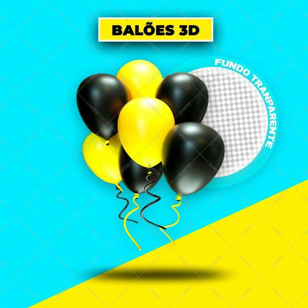 Selo 3D Festa Balões Preto e Amarelo