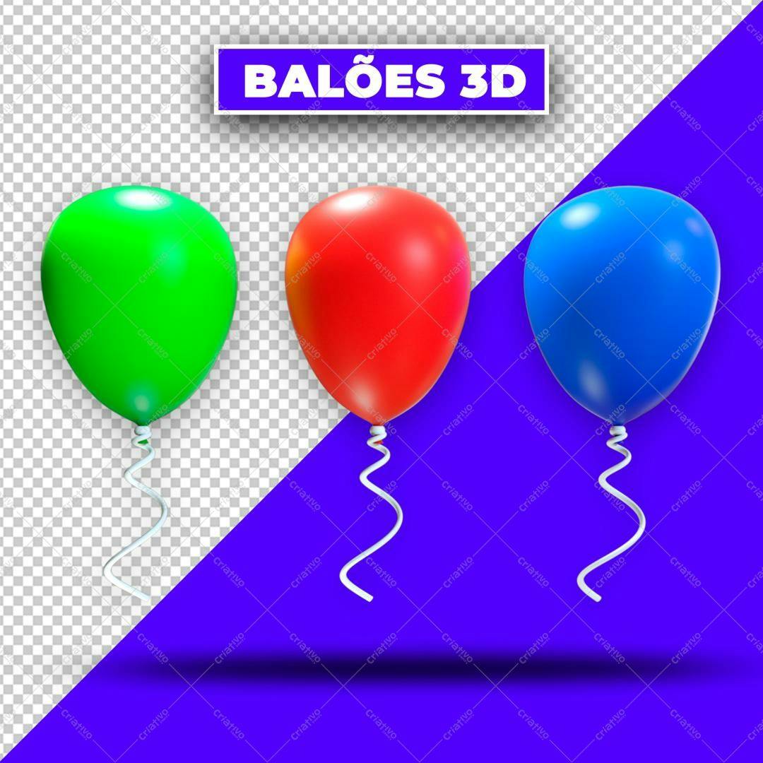 Selo 3D Festa Balões Vermelho Verde Azul