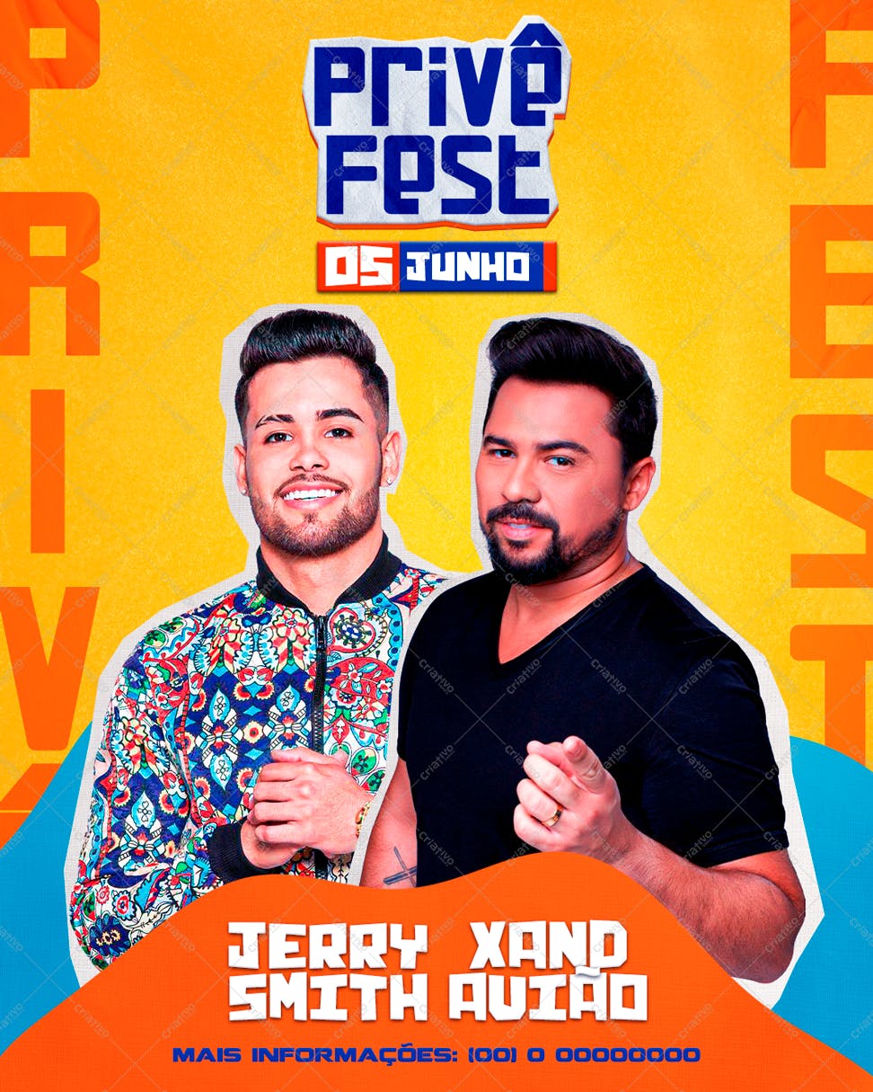 Flyer para Festa Privé com Jerry Smith e Xand Avião PSD Editável