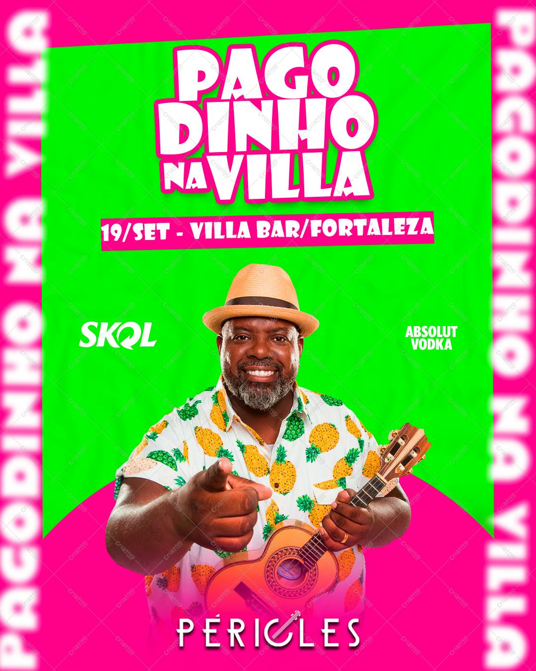 Flyer para Show do Péricles - Pagodinho na Villa PSD Editável