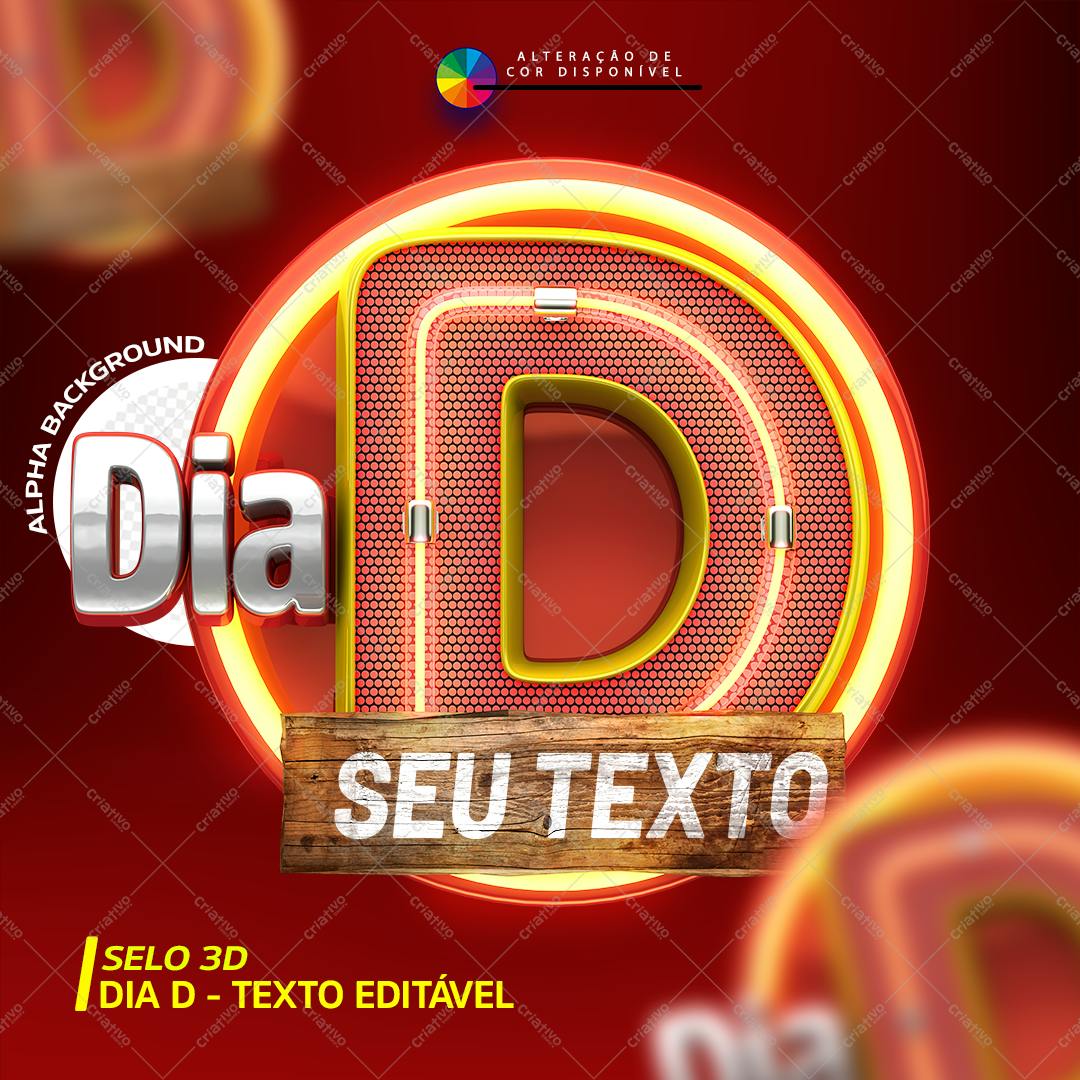Selo 3D promocional neon vermelho e amarelo