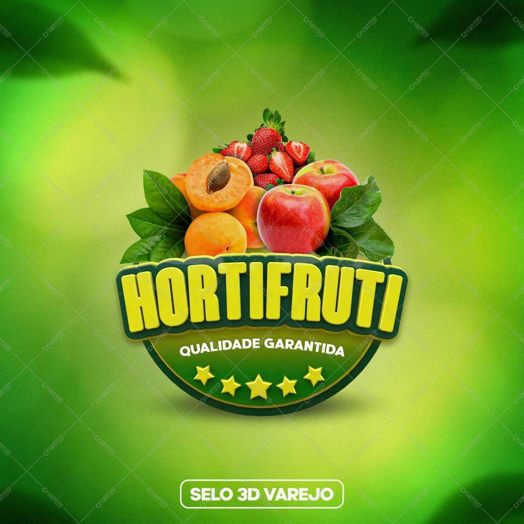 Selo 3D varejo frutas verde e amarelo