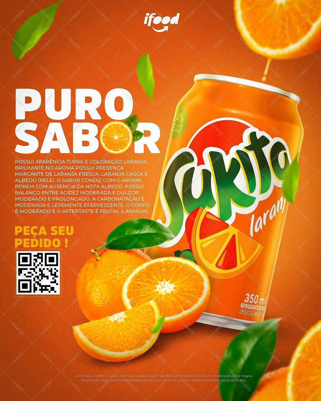 Mockup de Refrigerante Laranja para Redes Sociais PSD Editável