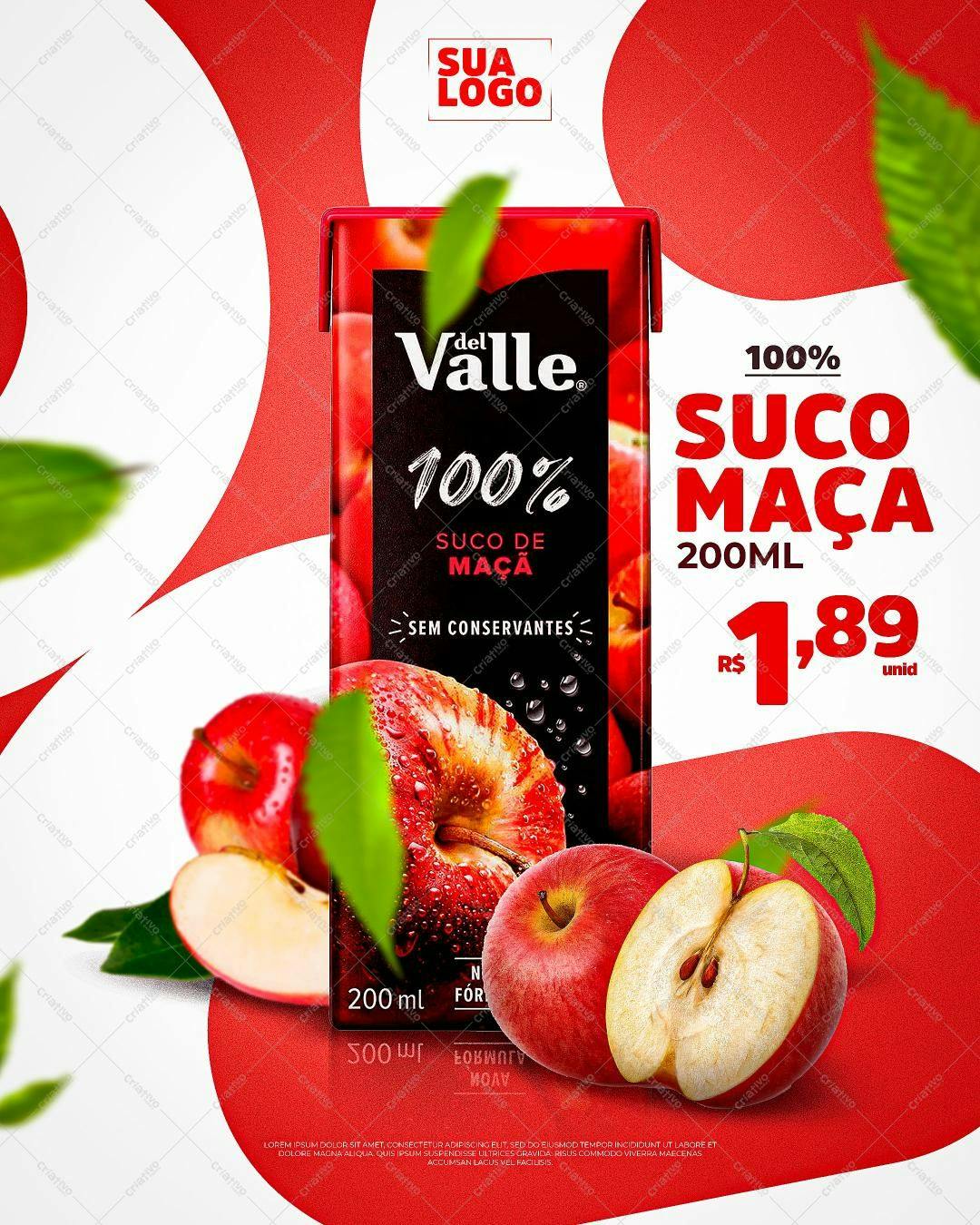 Embalagem para Suco de Maçã PSD Editável