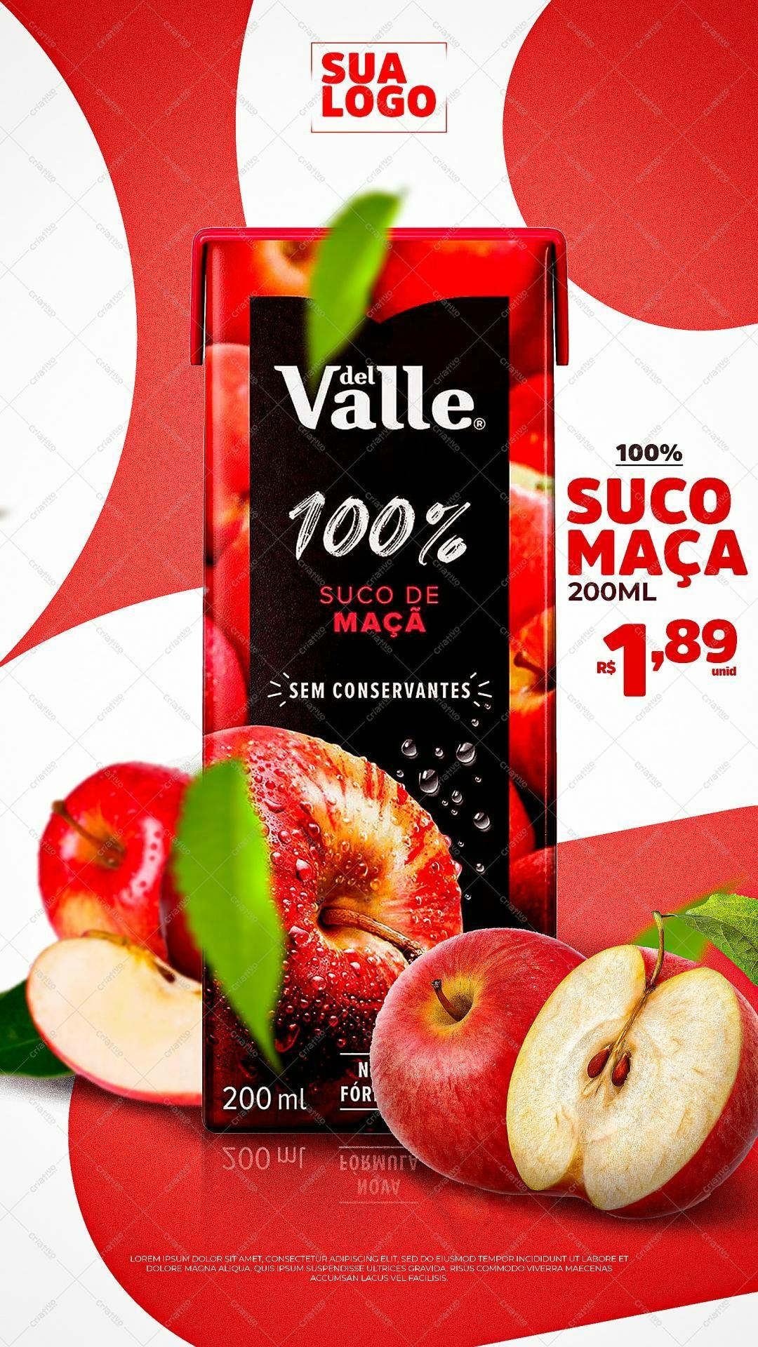Modelo de Embalagem para Suco de Maçã PSD Editável