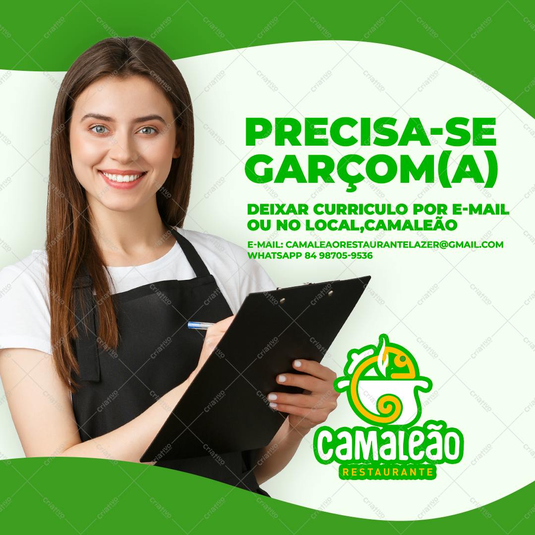 Postagem para Redes Sociais Vaga Garçom(a) PSD Editável