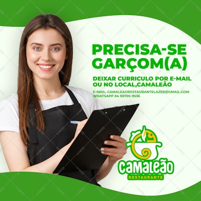 Postagem para Redes Sociais Vaga Garçom(a) PSD Editável