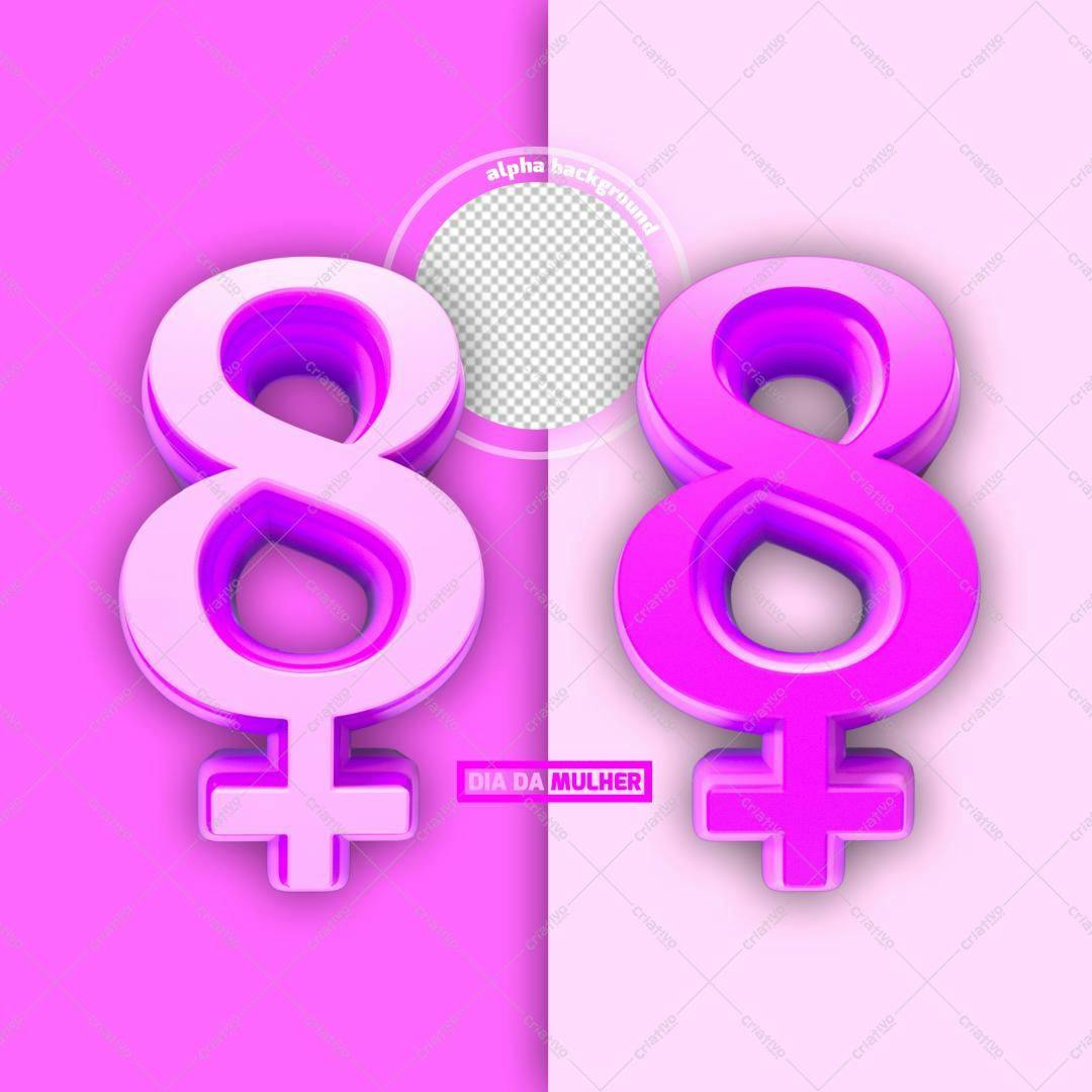 Selo 3D Dia da Mulher Rosa e Lilás