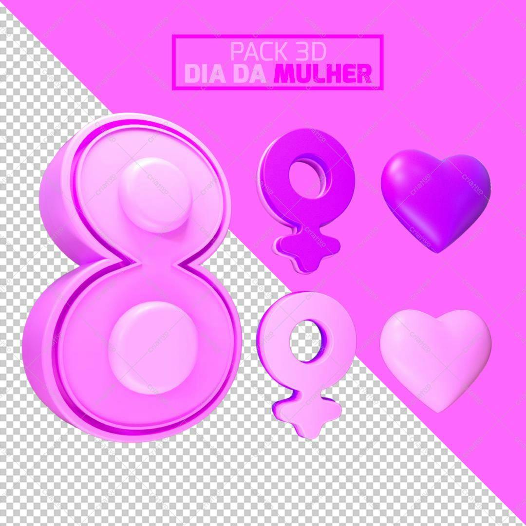 Selo 3D Dia da Mulher Rosa e Lilás