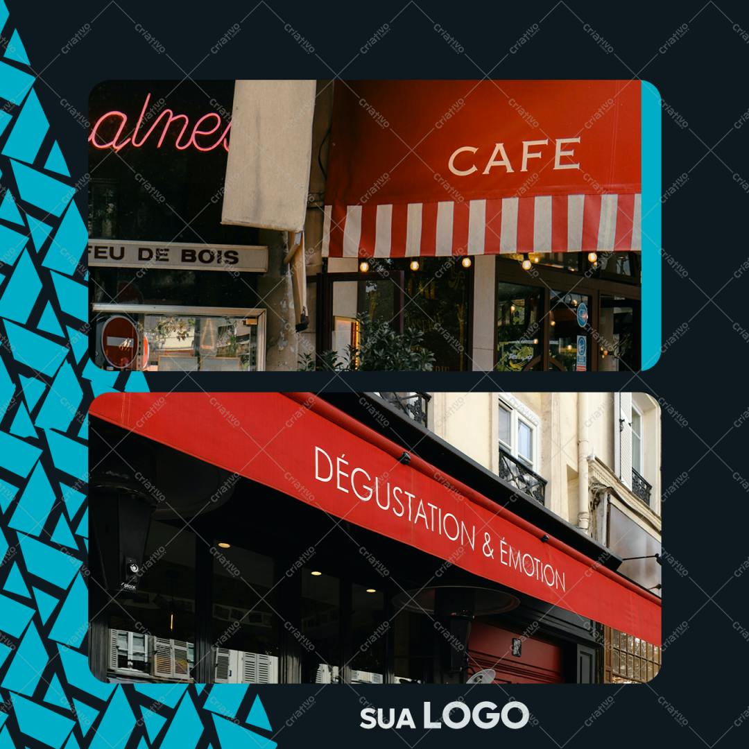 Mockup PSD para Fachada de Cafeteria em Estilo Francês